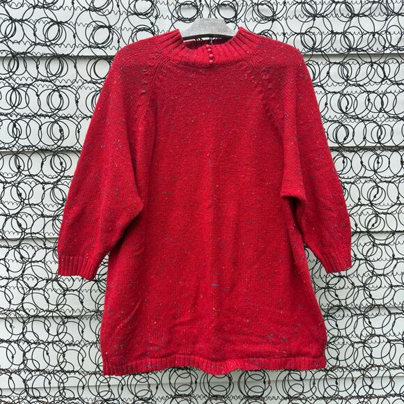 Vintage 90s Venezia Red Variegated Knit Sweater Mock Neck Acrylic Wool One Size - Picture 1 of 10